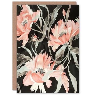 Artery8 Greeting Card Red Wildflowers on Black Design Floral For Her Woman Birthday Card