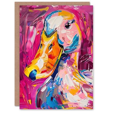 Artery8 Greeting Card Aylesbury Duck Portrait Hot Pink Acrylic Painting Blank For Him Or Her Art Birthday Card
