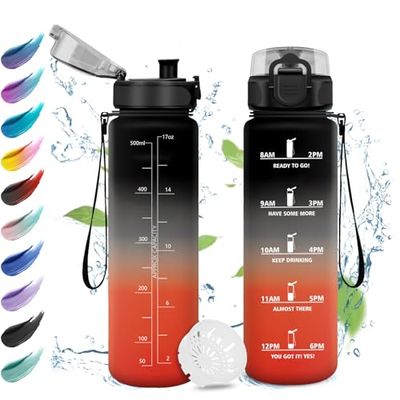 Drinkfles voor kinderen, 500 ml, lekvrij, drinkfles met filter, 1-klik-open, motiverende drinkfles met tijdschaal, herbruikbaar, drinkfles voor camping, reizen, school, sportschool, werk