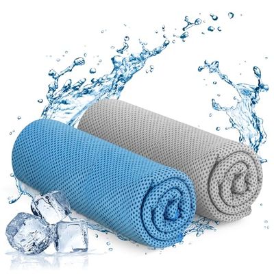 KAYMAN 2-pack yogakylande handdukar – mjuka, andningsbara mikrofiber – tar bort svett och torkar snabbt, perfekt för yoga, gym, golf, löpning, träning och vandring – lätt att tvätta (blå och grå) 120
