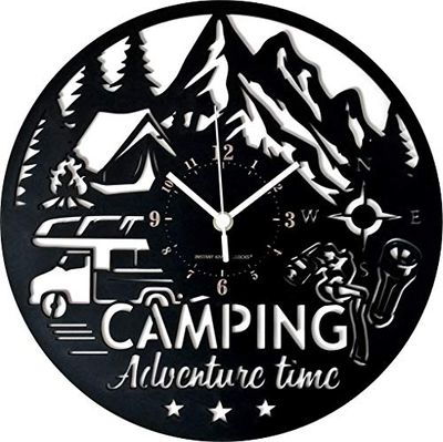 Instant Karma Clocks Wandklok voor kamperen, wandelen, kamperen, wandelen, camper, reizen, cadeau-idee, HDF-hout, gecoat, kleur zwart