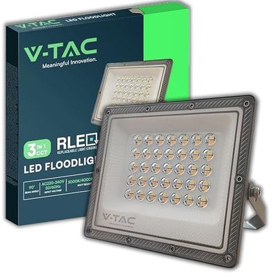 V-TAC Faro LED da Esterno 50W - [Chip Samsung + Tecnologia RLE] - 5000 Lumen - IP65 - Proiettore Faretto LED per Casa, Giardino, Garage, Magazzino - Luce CCT 3 IN 1 Calda, Fredda o Naturale