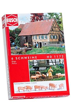 Busch 1172 – 6 Figure di Animali di Maiale 1:72