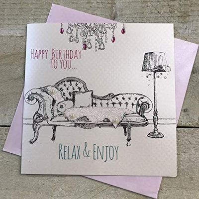 White Cotton Cards E58 "Happy Birthday To You. relajarse y disfrutar de una" hecho a mano Tarjeta de cumpleaños