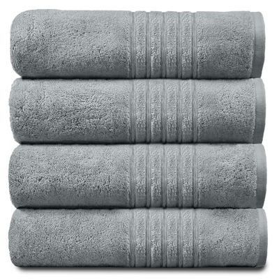 GC GAVENO CAVAILIA Luxury Pack Of 4 Bath Sheets, 100% Egyptian Cotton Towels, 450 GSM Quick Dry Towel, Silver/Grey, 80X140