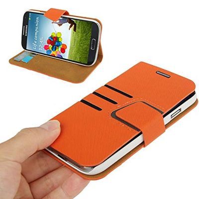 Carcasa de telefono Denim Texture Horizontal Flip Funda de Cuero con Ranura for Tarjeta de crédito y Soporte for Galaxy S IV / i9500 (Azul) (Color : Naranja)