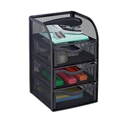 Relaxdays Desk Organizer, Metal Mesh Storage Box, File Sorter, HWD 21 x 12.5 x 13 cm, Black