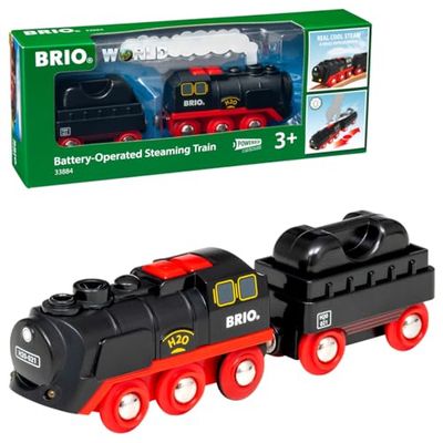 BRIO World - 33884 - Locomotive à Piles à Vapeur - Train électrique émettant de la Vraie Vapeur - pour Circuit de Train en Bois - Jouet Mixte à partir de 3 Ans