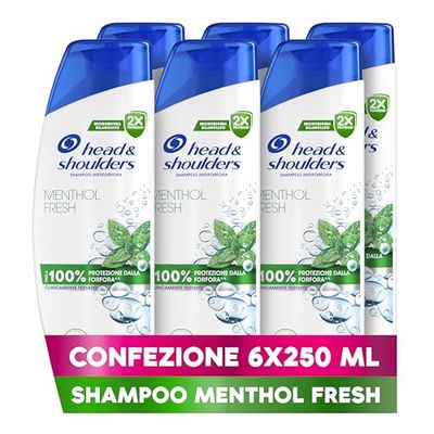 Head & Shoulders Shampoo Antiforfora Menthol Fresh 6X250ml Uso Quotidiano. Fino al 100% Protezione dalla Forfora. Clinicamente Testato. Tutti i Tipi di Cute e Capelli. Sensazione di Freschezza