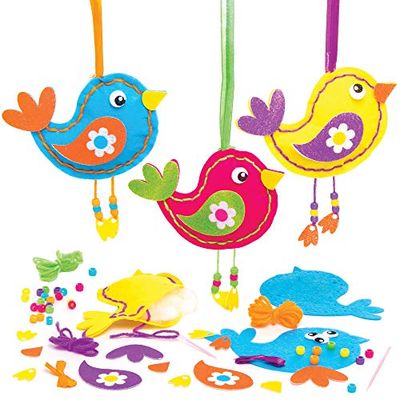 Baker Ross AT568 hanger-naaisets "Vogel" voor kinderen (verpakking van 3),Meerkleurig