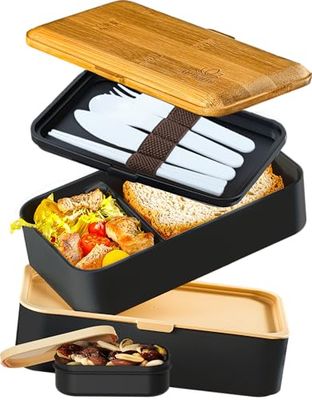 UMAMI All-in-1 1,2L Bento Box Volwassenen met Bestek & 2 Sauscontainers als Lunchboxen Salade- Snack- of Lunchbox | Lekvrije Kinderen | Incl. Accessoires Broodtrommel met Compartimenten voor Maaltijdbereiding