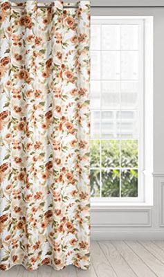 Eurofirany Mila mikrofibergardin med blommönster och öljetter – 1 st. Gardin luftig, något halvtransparent mönster, 140 x 250 cm, vit och tegelröd