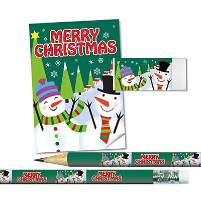 SuperStickers Merry Christmas - Snowman (Green) 36 piece Stationery Set
