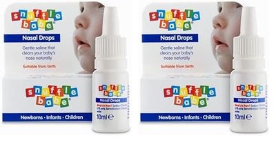 Snufflebabe Saline Nasal Drops – Suitable from Birth – Instant Relief for Blocked Nose & Sinuses (10ml) (Pack of 2)