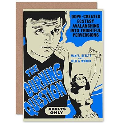 Burning Question Reefer Madness Blue Vintage Advertising Greetings Card