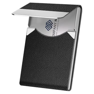 DMFLY Visitekaarthouder Case - PU lederen visitekaartje hoesje naam kaarthouder slanke metalen zak kaarthouder met magnetische sluiting, zwart