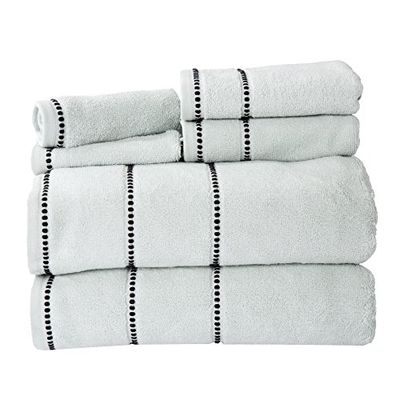 Lavish Home - Juego de Toallas de algodón de Lujo, Secado rápido, Cero torsión y Suave, Juego de 6 Piezas con 2 Toallas de baño, 2 Toallas de Mano y 2 paños (Espuma de mar/Negro), 12 x 12 Pulgadas