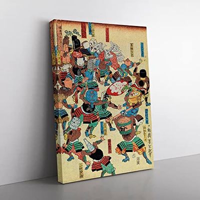 A Riot Of Samurai By Tsukioka Yoshitoshi Asian Japanese Canvas Wall Art Print Ready to Hang, Framed Picture for Living Room Bedroom Home Office Décor, 60x40 cm (24x16 Inch)