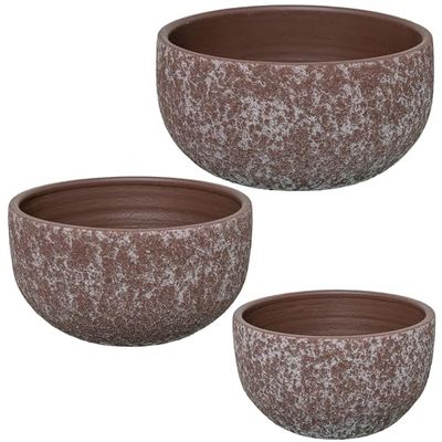 DRW Set di 3 vasi in ceramica in verde marrone 20 x 20 x 11,5 cm