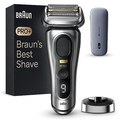 Braun Series 9 PRO+ Electric Shaver for Men, 5 Pro Shave Elements & Precision Long Hair ProTrimmer, PowerCase, Wet & Dry Electric Razor For Men with 60min Runtime, Gifts for Men, 9527s, Silver
