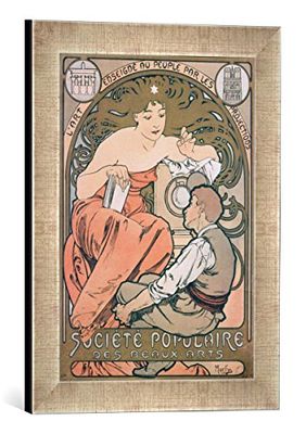 Ingelijste foto van Alfons Mucha "Plakkaat voor de Société Populaire des Beaux Arts", kunstdruk in hoogwaardige handgemaakte fotolijst, 30x40 cm, zilver Raya