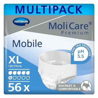 MoliCare Premium Mobile Disposable Underwear: Discreet use for Woman and Men with Incontinence; 6 Drops, Size XL, Pack of 56