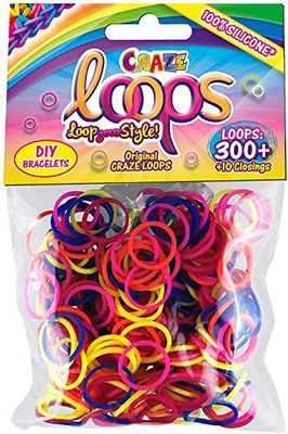 Craze Loops 300 Elastici per Braccialetti fai da te, borsa in alluminio con elastici per anelli, bracciali, collane, artigianato per bambini, diversi colori 51116