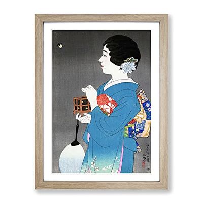 Lady Holding A Box By Ito Shinsui Asian Japanese Framed Wall Art Print, Ready to Hang Picture for Living Room Bedroom Home Office Décor, Oak A4 (34 x 25 cm)
