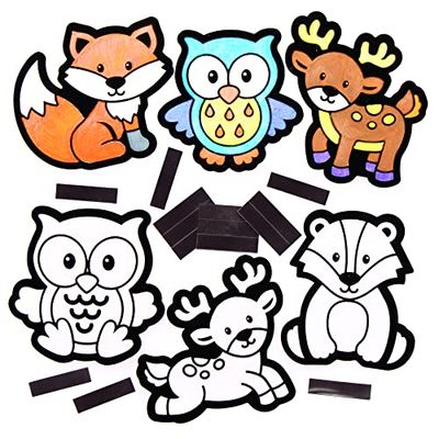 Baker Ross FE851 Aimant Enfant avec Dessin Velours motif Animaux de la Forêt - Lot de 15, Coloriage Velours Enfant, Decoration Dessin, Activités Manuelles Enfants
