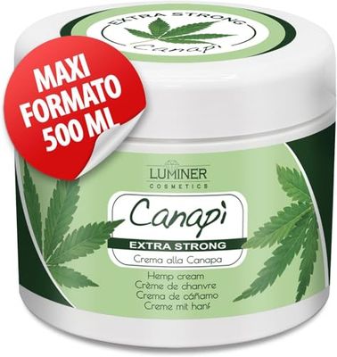 Crema Canapa Extra Forte 500ml, Formula Naturale ad Azione Rapida con Estratti di Olio di semi di Canapa, Arnica e Artiglio del Diavolo per Massaggi ad Articolazioni e Muscoli. Made In Italy LUMINER