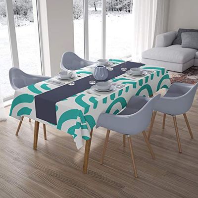 Bonamaison, Antimuffa, Antimacchia, Asciugatura rapida, Impermeabile, Lavabile in lavatrice, 100% Poliestere, Tovaglia Moderno, Turchese, Bianco, 140 x 200 Cm - Progettato e Prodotto in