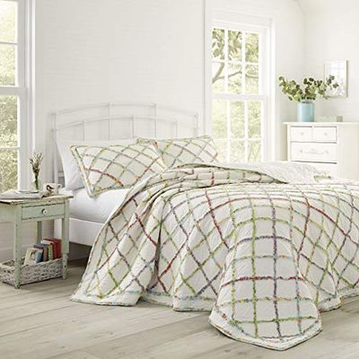 Laura Ashley Home | Ruffle Garden Collection | Quilt-100% katoen, ultra zacht beddengoed voor alle seizoenen, omkeerbare stijlvolle overtrek, volledig/koningin, crème