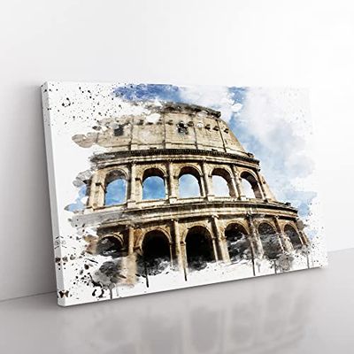 Coliseum Rome Italy No.2 V3 Modern Canvas Wall Art Print Ready to Hang, Framed Picture for Living Room Bedroom Home Office Décor, 50x35 cm (20x14 Inch)