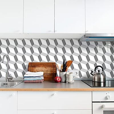 Ambiance Sticker Vinilos Autoadhesivos, Decoración de Paredes, Adhesivos de Azulejos para Baño y Cocina Baldosas de Cemento Géometriques Design - 9 Vinilo Azulejos de 20 x 20 cm