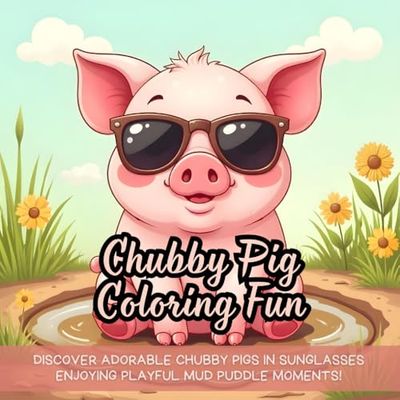 Chubby Pig Coloring Fun: cute pig coloring book fun, chubby pig in sunglasses coloring, adorable pig mud puddle coloring, cartoon piggies coloring ... book fun, farm animals coloring book kids