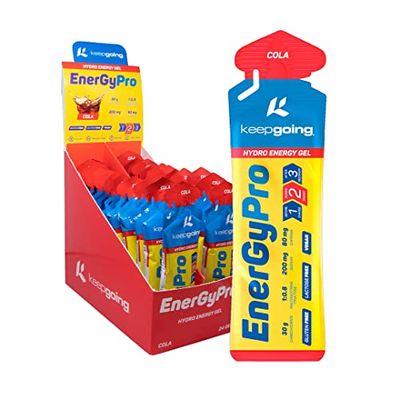 keepgoing - Gel Energético EnergyPro Sabor Cola 24 uds x 60g | Energy Gel Ciclismo y Running con 80mg Cafeína | Ratio 1:0,8 Maltodextrina: Fructosa