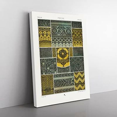 Persian Pattern By Albert Racinet Vintage Canvas Wall Art Print Ready to Hang, Framed Picture for Living Room Bedroom Home Office Décor, 50x35 cm (20x14 Inch)