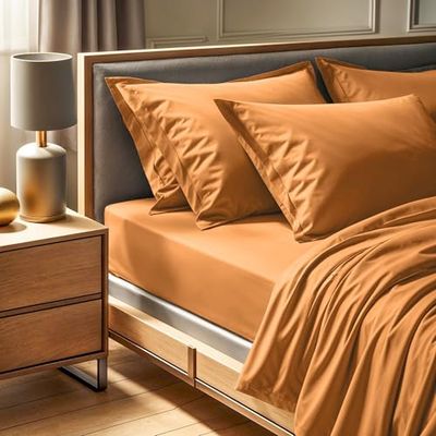 Premium Ranforce Double XL hoeslaken (140 x 200 + 30 cm), 100% katoen, 155 draadtelling, machinewasbaar op 30 °C, levendige oranje kleur voor gezellige slaapkamers