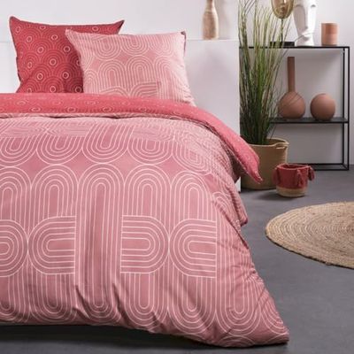 TODAY Sunshine bomull rundat geometriskt tryck dubbelt sängkläder set - rosa - 220 x 240 cm