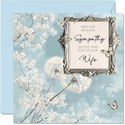 Sympathiekaarten - diepste sympathie triest verlies van uw vrouw kaart - sorry rouw rouwkaarten voor volwassenen, 145 mm x 145 mm condoleances denken aan u kaart, bloemen sympathie wenskaarten