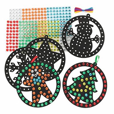 Baker Ross FC198 Christmas Diamond Art Kits - Pack of 3, Make Your Own Picture Kit, Creative Activities for Kids, Self Adhesive Gems Set, Christmas