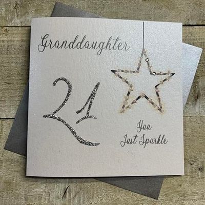 Cartas de algodón blanco LLN21GD''Granddaughter You Just Sparkle 21'' hechas a mano, Postal Cumpleaños 21 Tarjeta
