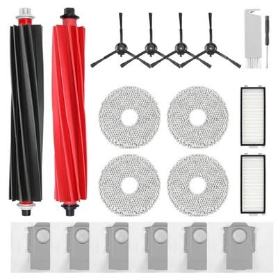 Spofan Accessories Replacement Parts Compatible with Roborock Q Revo Master, Qrevo Slim Robot Vacuum, 1 Main Brush, 4 Mop Cloth, 2 HEPA Filter, 4 Black Side Brushes, 6 Dust Bag, 1 Cleaning Tool