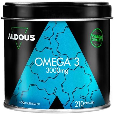 Oméga 3 gélules - 3000 mg par jour - 210 gélules - Avec acides gras EPA et DHA - Huile de poisson - Vitamine E, Acides gras - Vision, Cerveau - Plus de 2 mois