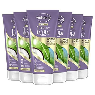 Andrélon Special Kokos Boost 1 Minuut WOW Masker, luchtig volume voor fijn haar - 6 x 180 ml - Voordeelverpakking