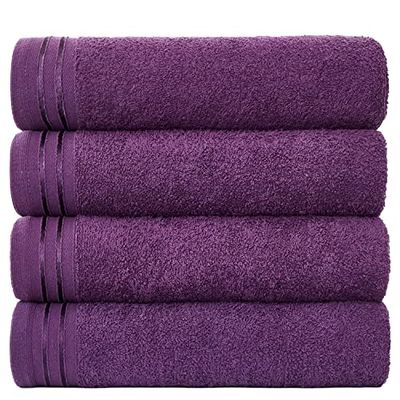GC GAVENO CAVAILIA Toallas de baño Grandes, Juego de Toallas de algodón Egipcio Altamente Absorbente, Paquete de 4 Toallas de baño Extra Suaves y Grandes, Color Morado, Toallas de baño de Secado