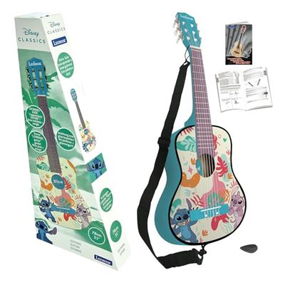 Lexibook, Disney Stitch, Mijn eerste akoestische gitaar van hout, 6 nylon snaren, 78 cm, Inclusief leerboek, plectrum en riem