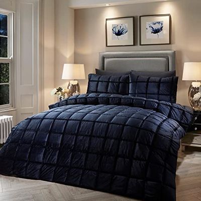 Soiree - Set copripiumino quadrato Brighton in velluto, per letto super king, colore: blu navy