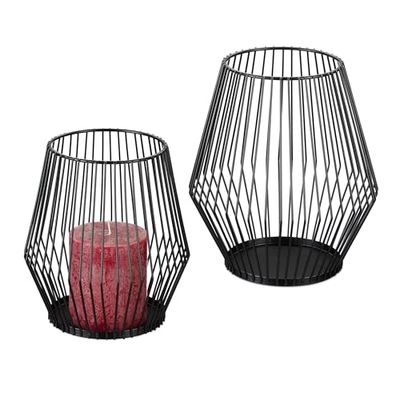 Relaxdays Holder, Set of 2 in 2 Sizes, Wired Design, Metal, Votive & Pillar Candles, Decorative, Indoors, Black, Iron, 18 x 16 x 16 cm