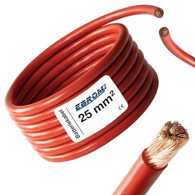 EBROM Câble batterie 5 mètres ROUGE H07V-K 25 mm² - câble batterie véhicule - 100% cuivre OFC - 5 m (5M) 25mm2